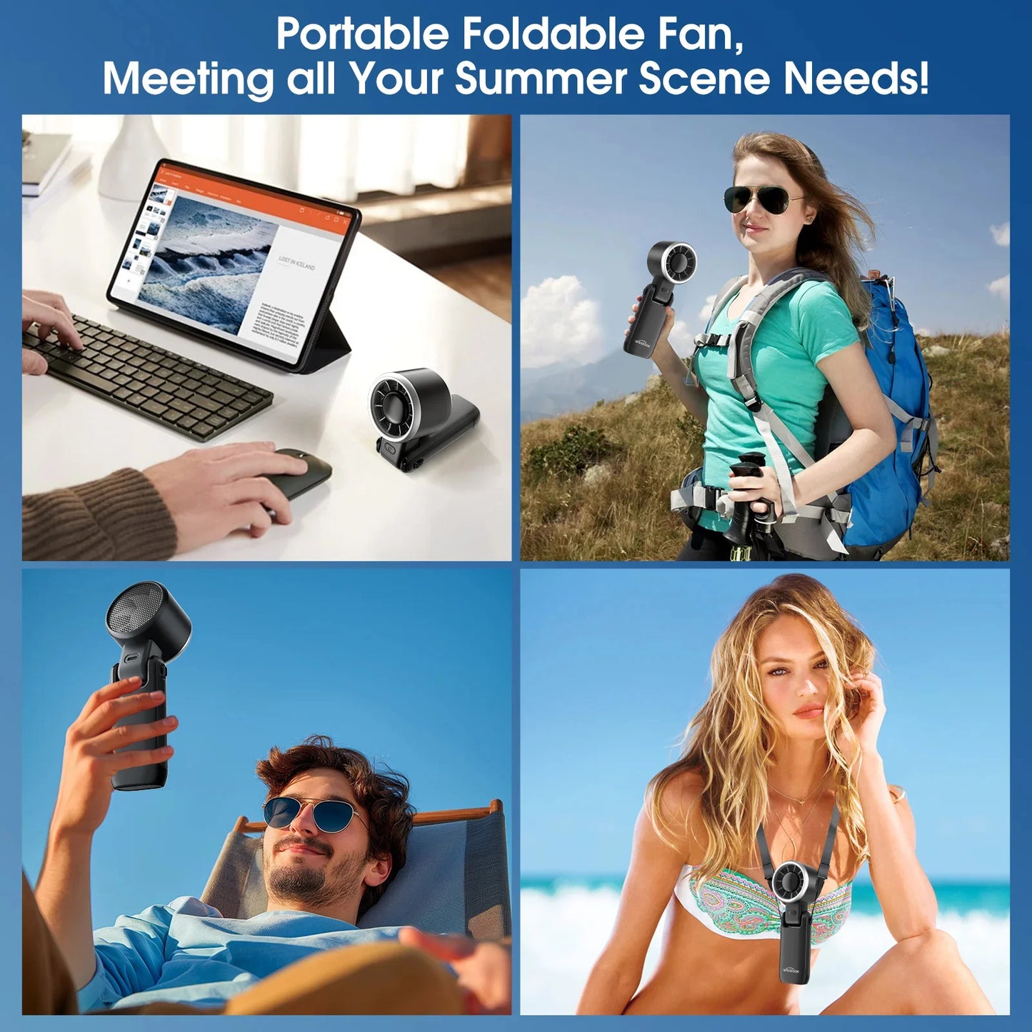 Portable Handheld Fan, 5 Gear Wind Hand Fan, Mini Personal Fans Portable Rechargeable, 12 Hours Pocket Fan, 3 in 1 Hand Held Fan, Portable Fan for Travel/Outdoor/Indoor(Black)