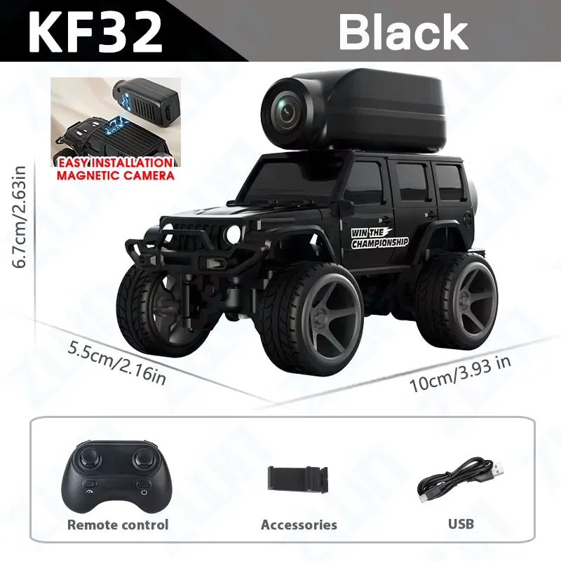 KF32 1:64 RC Mini Climbing Alloy Video Car With LED Light and HD Camera Radio Remote Control Vehicle Toy for Kids Best Gift