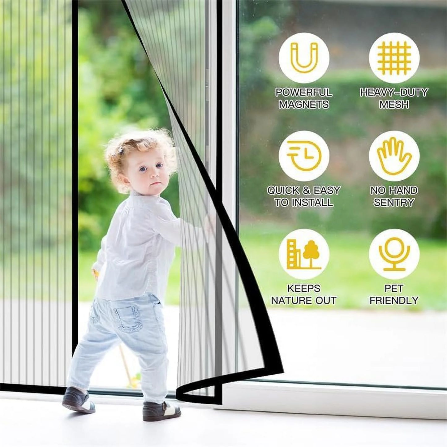Magnetic Screen Door - the Original Self-Closing, Pet Friendly Walk through Door Screen Magnetic Closure (35 X 82 Inch) - Retractable Screen Door Mesh Keeps Bugs Out - Magnet Screen Door