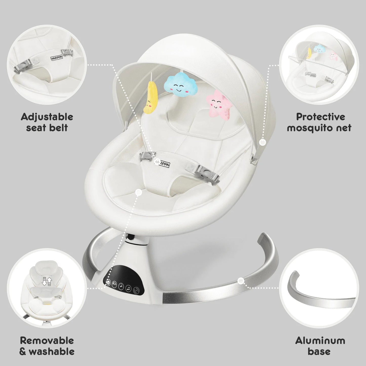 Electric Baby Swing for Infants , 5 Sway Speed, Remote Control, White
