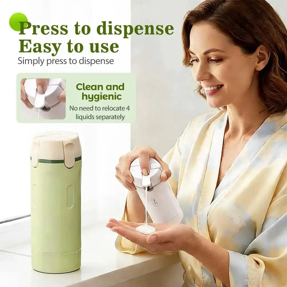 4 In1 Refillable Travel Dispenser Bottles,4 Empty Sub-Bottle Press Container Bottles,Travel Shampoo Shower Gel Soap Split Bottle