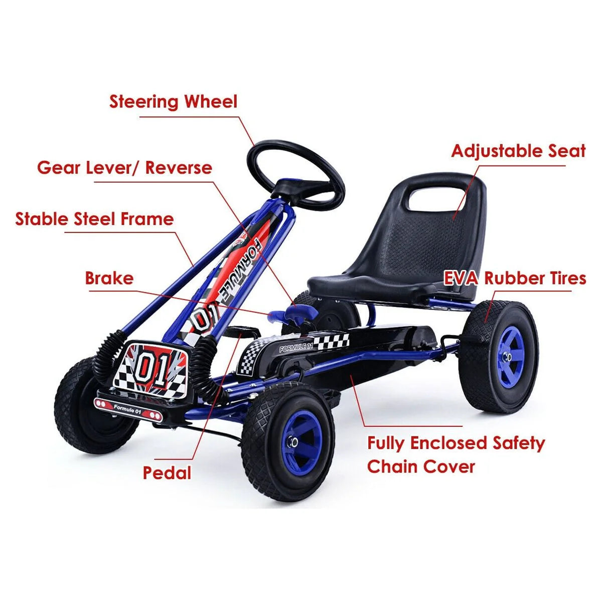 4 Wheels Kids Ride on Pedal Powered Bike Go Kart Racer Car Outdoor Play Toy Blue