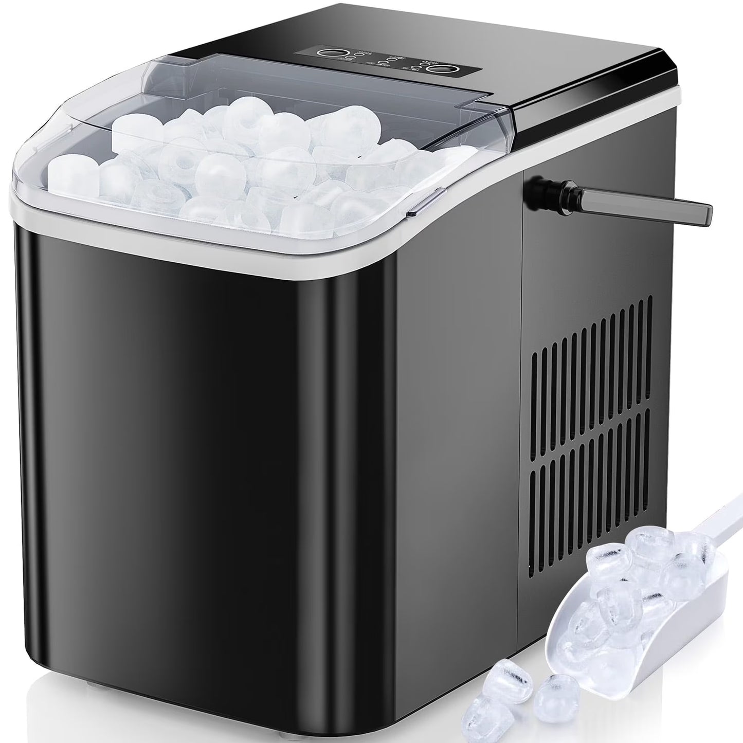 Countertop Ice Maker, Self-Cleaning Portable Ice Maker Machine with Handle and Ice Scoop 9Pcs/6Min 26.5Lbs/24H Black