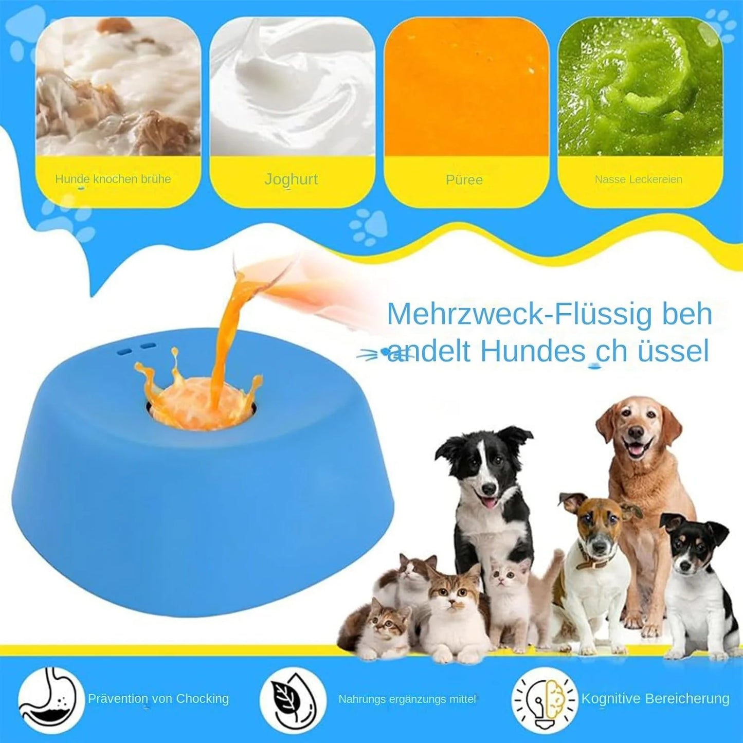 Dog Lick Bowl,Slow Feeder Dog Bowls,Dog Liquid Lick Bowl, Slow Feeder Lick Treater for Dogs, Anti-Slip Entertained Ball-In Bone Broth Dog Licking Bowls, Anxiety-Relief Feeding Solution(Blue)