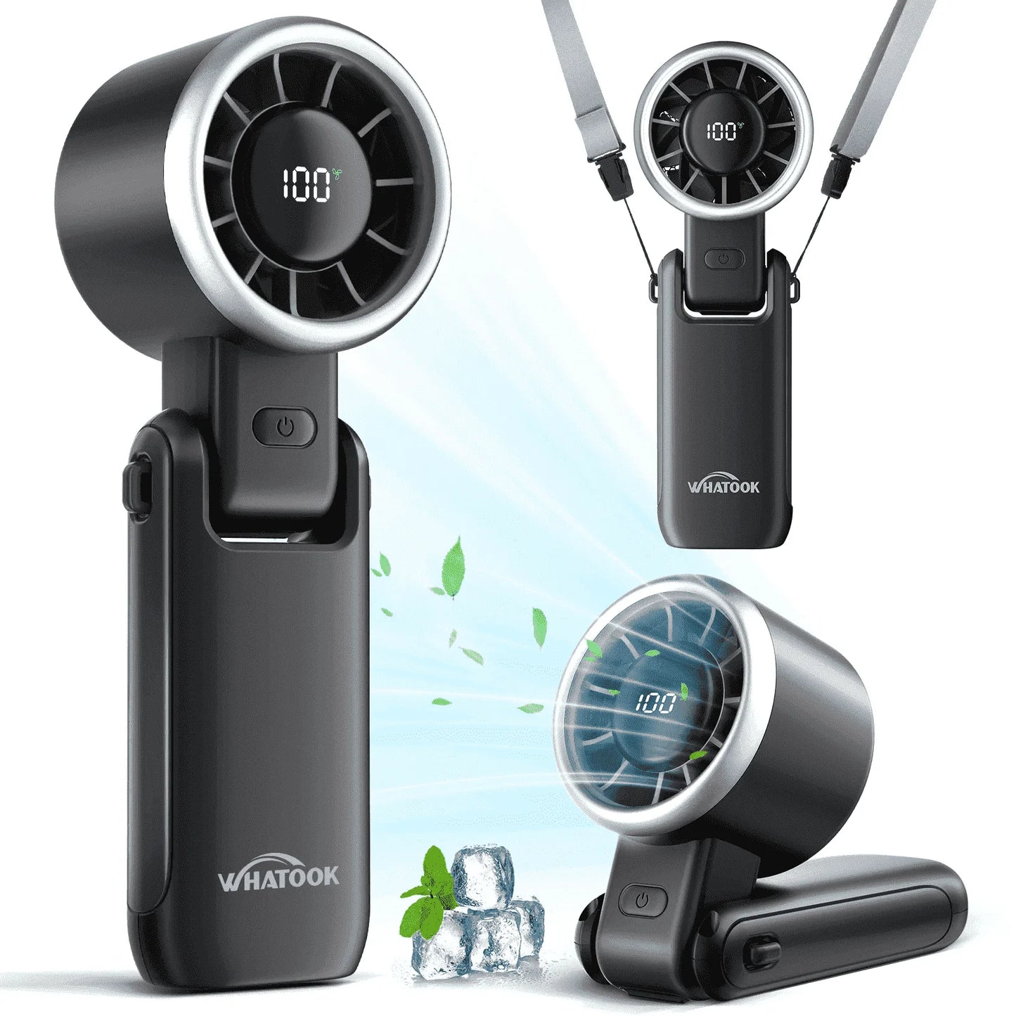 Portable Handheld Fan, 5 Gear Wind Hand Fan, Mini Personal Fans Portable Rechargeable, 12 Hours Pocket Fan, 3 in 1 Hand Held Fan, Portable Fan for Travel/Outdoor/Indoor(Black)