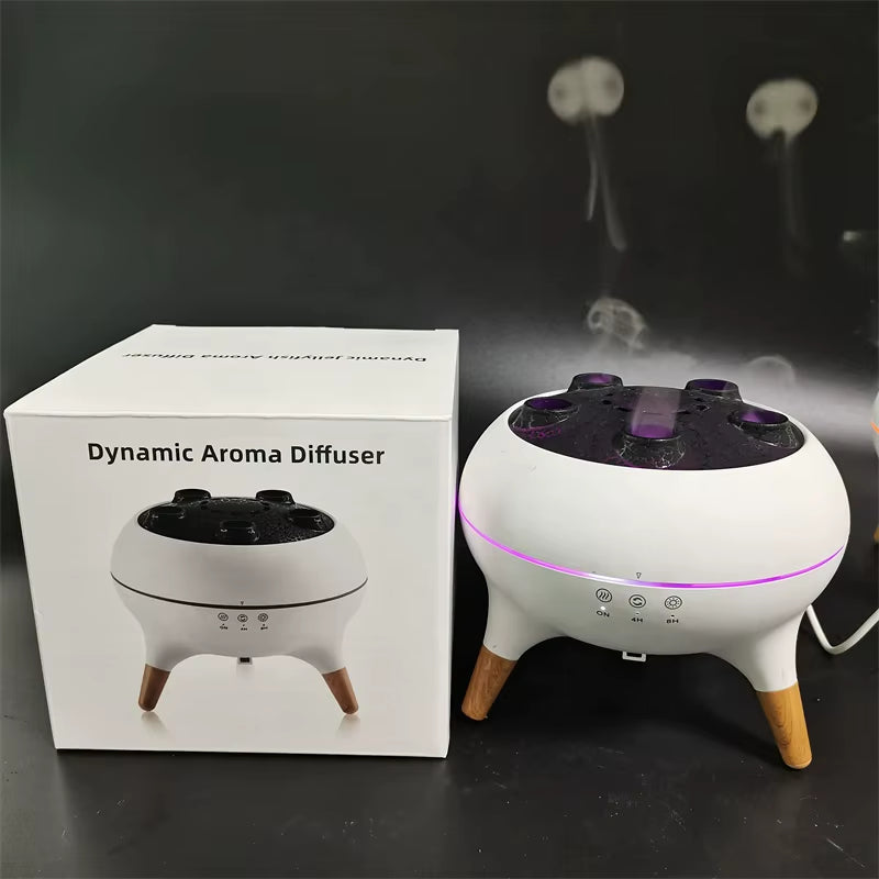 Portable Flame Vulcano Crack Jellyfish Humidifier Diffuser Dynamic Sound Pickup Wireless Remote Control Air Humidifier