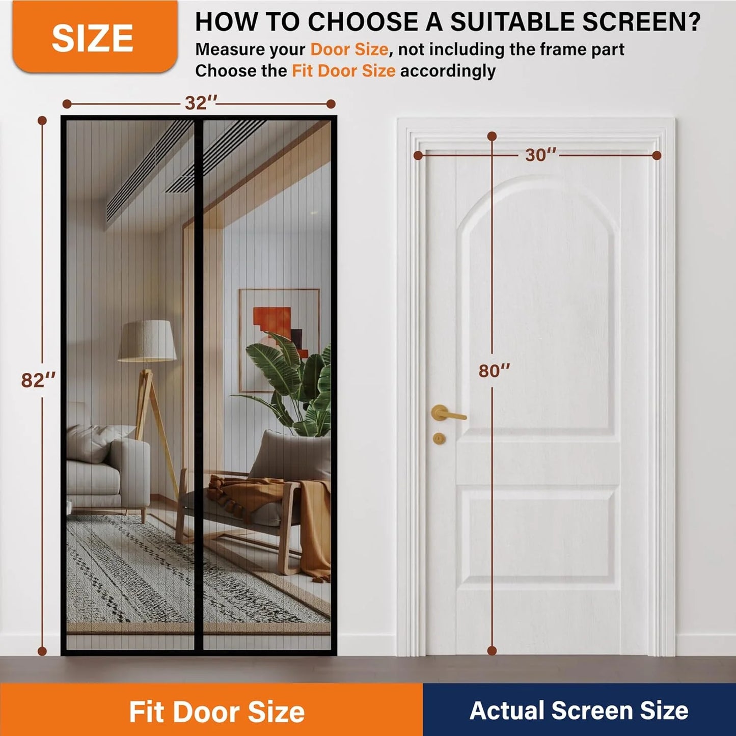 Magnetic Screen Door - the Original Self-Closing, Pet Friendly Walk through Door Screen Magnetic Closure (35 X 82 Inch) - Retractable Screen Door Mesh Keeps Bugs Out - Magnet Screen Door