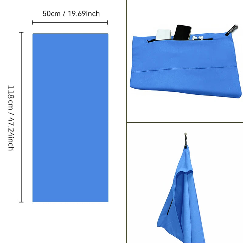 Professional Sports & Fitness Towel with Zipper Pocket – 50×118 cm 🏋️‍♂️✨