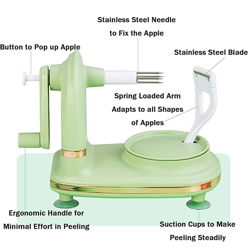 Multi-Function Apple Peeler Rotary Apple Pear Peeler Stainless Steel Apple Mango Potato Peeler with Suction Base JT185