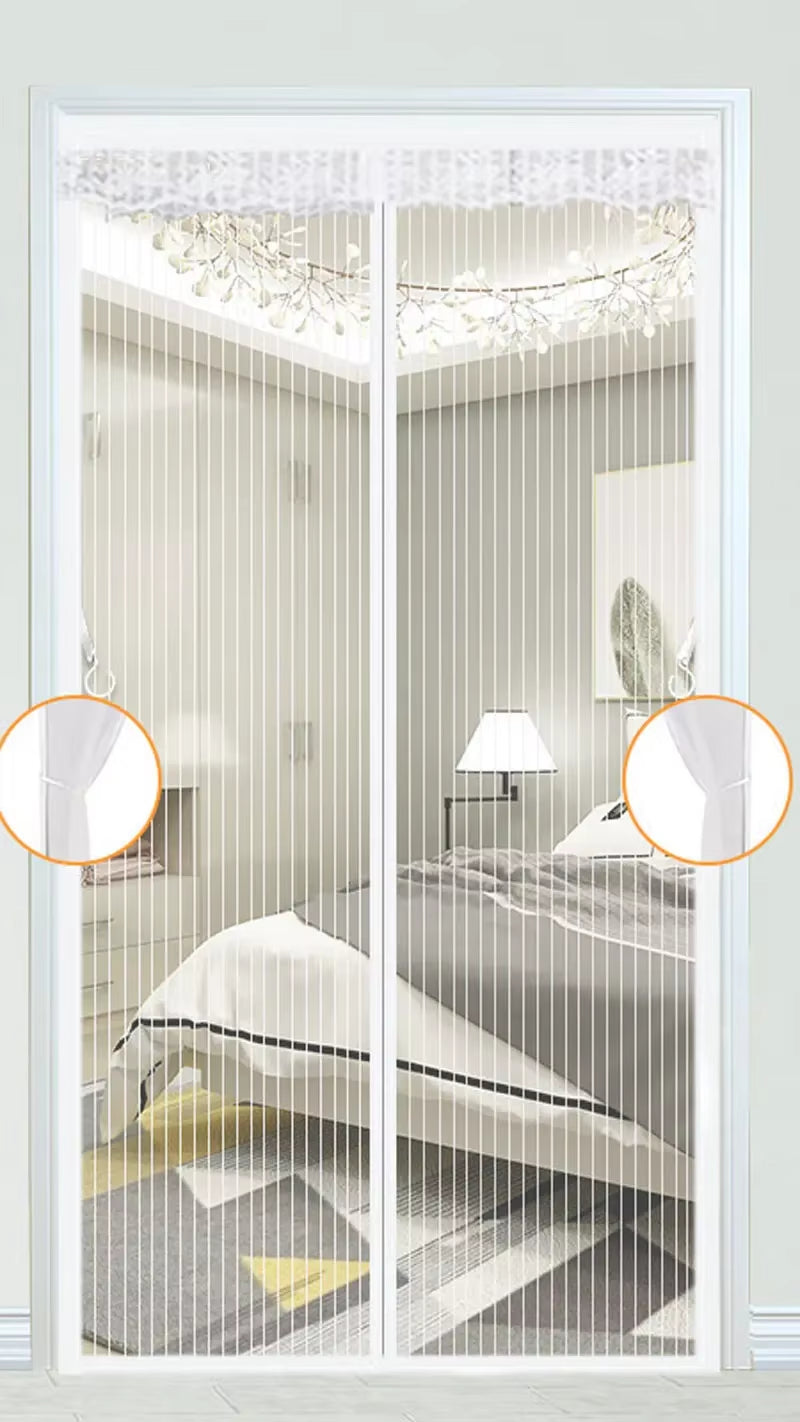 Heavy Duty Magnetic Screen Door Mesh Curtain Mosquito Net Bug Hands Free Partition Mute Striped Door Curtain Bedroom Ventilation