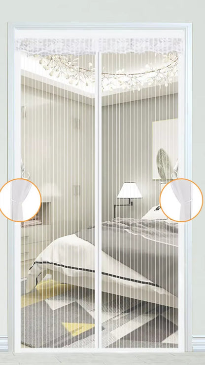 Heavy Duty Magnetic Screen Door Mesh Curtain Mosquito Net Bug Hands Free Partition Mute Striped Door Curtain Bedroom Ventilation