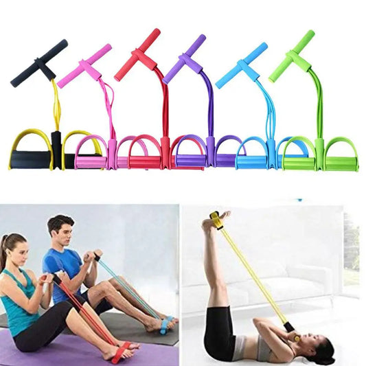 Fitness Resistance Bands-4 Tube Pedal Ankle Puller - Sit up Leg Stretch Rope Exercise Bands , Stretching Workout Fitness Bands