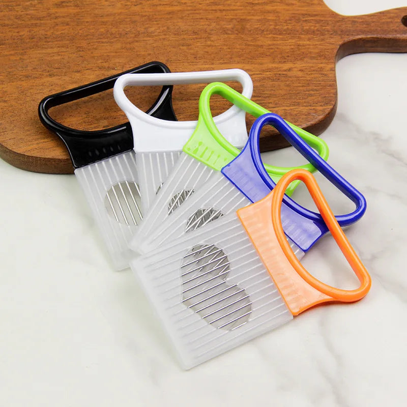 Stainless Steel Onion Cutter Holder Food Slicers Assistant Tomato Onion Slicer Holder Vegetables Cutting Fork Kitchen Gadgets