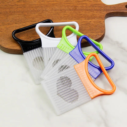 Stainless Steel Onion Cutter Holder Food Slicers Assistant Tomato Onion Slicer Holder Vegetables Cutting Fork Kitchen Gadgets