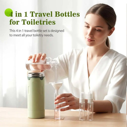 4 In1 Refillable Travel Dispenser Bottles,4 Empty Sub-Bottle Press Container Bottles,Travel Shampoo Shower Gel Soap Split Bottle